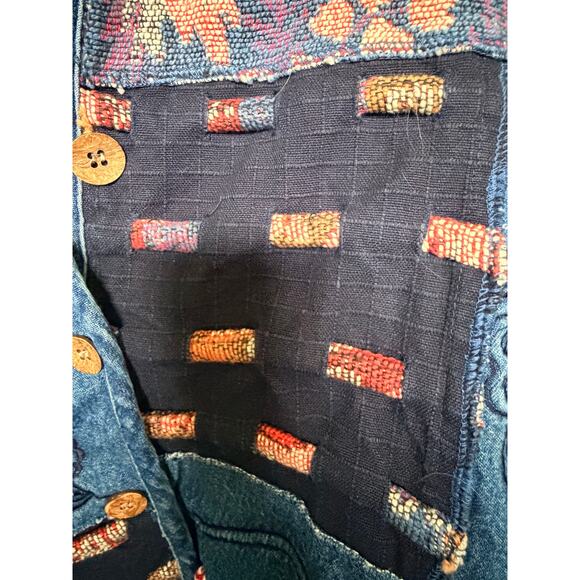 Karen Hart Patchwork Tapestry Denim Jacket Embroidered Mixed Boho vintage Coat - Picture 8 of 8